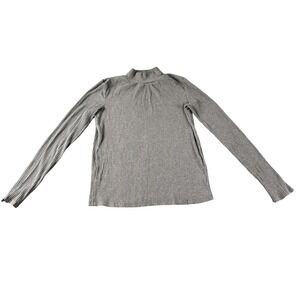 MNG Basics Mango Womens Grey Ribbed Mock Neck Long Sleeve Knit Top Size Medium